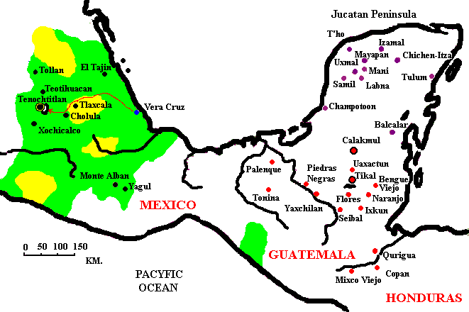 Cities of Mayan civilization map